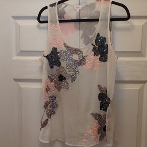 Candie's Sequin Floral Tank Top - Cream and Pink